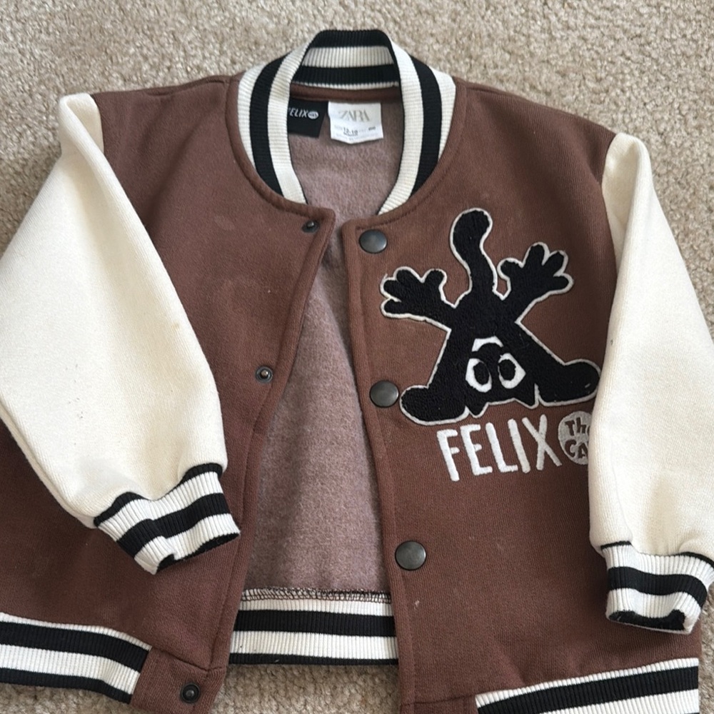 Zara Kids Felix the Cat Brown & Cream Varsity Jacket